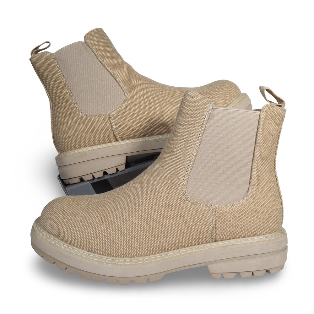 Dune Chase Canvas Chelsea Boots Tan Womens 10 Chunky Lug Sole Ankle Booties - Picture 1 of 11